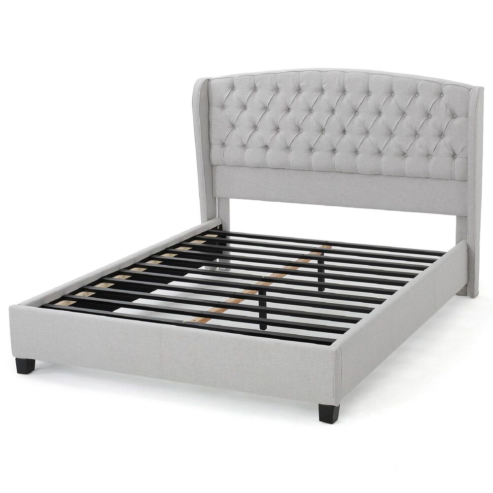 Noble House Virago King Upholstered Platform Bed in Light Gray, , large