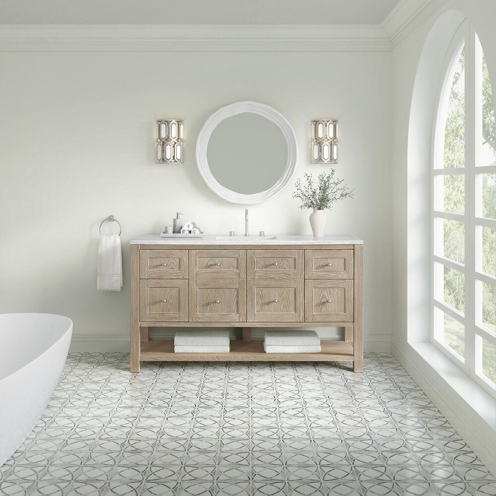 James Martin Vanities Breckenridge 60&quot; Single Bathroom Vanity in Whitewashed Oak with 3 cm Arctic Fall Solid Surface Top and Rectangular Sink, , large