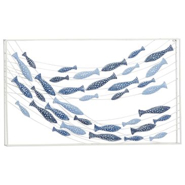 Maple and Jade 24" x 40" Coastal Fish Wall Decor in Blue, White and Silver, , large