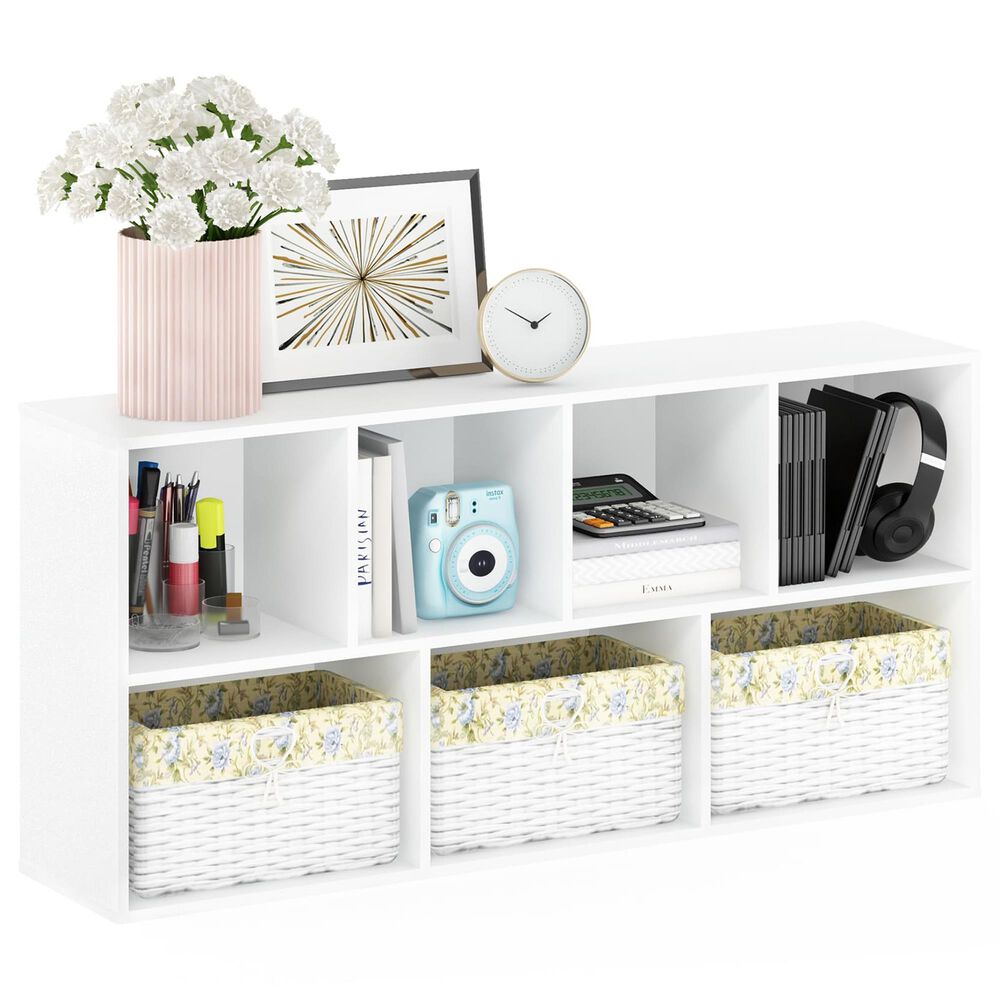 HOMLUX 7-Cube Reversible Open Shelf Storage Bookshelf in White, , large