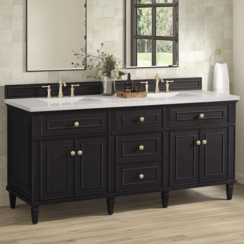 James Martin Vanities Lorelai 72&quot; Double Vanity in Black Onyx with 3 cm Arctic Fall Solid Surface Top, , large