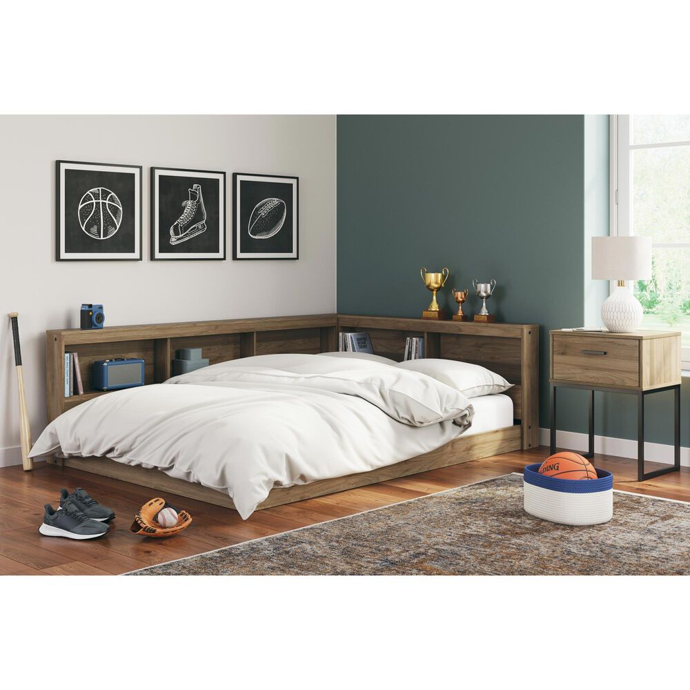 Ashley Deanlow 1-Drawer Nightstand in Honey Brown and Dark Pewter, , large