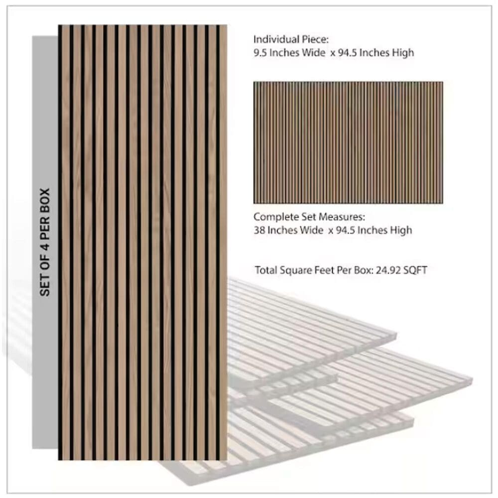 MS International Sonowood Acoustic Wood Slat 9.5&quot; x 94.5&quot; Wall Panels in Umber, , large