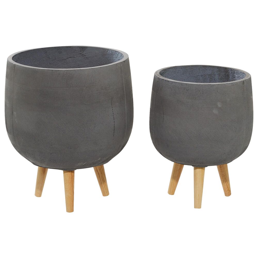 Maple and Jade Farmhouse Round Planter in Gray and Brown (Set of 2), , large