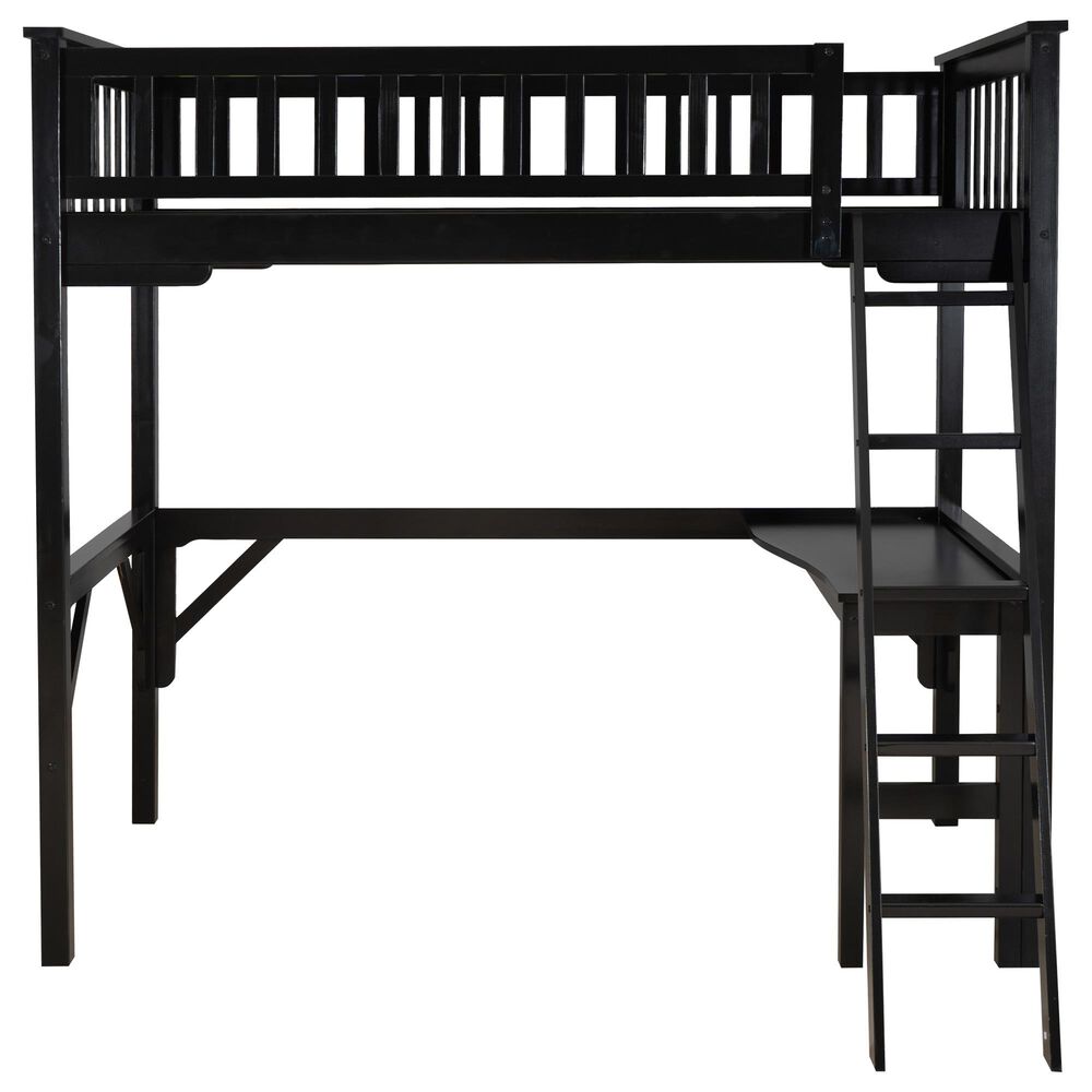 Linon Home Decor Levi Twin Workstation Loft Bed with Desk in Black, , large