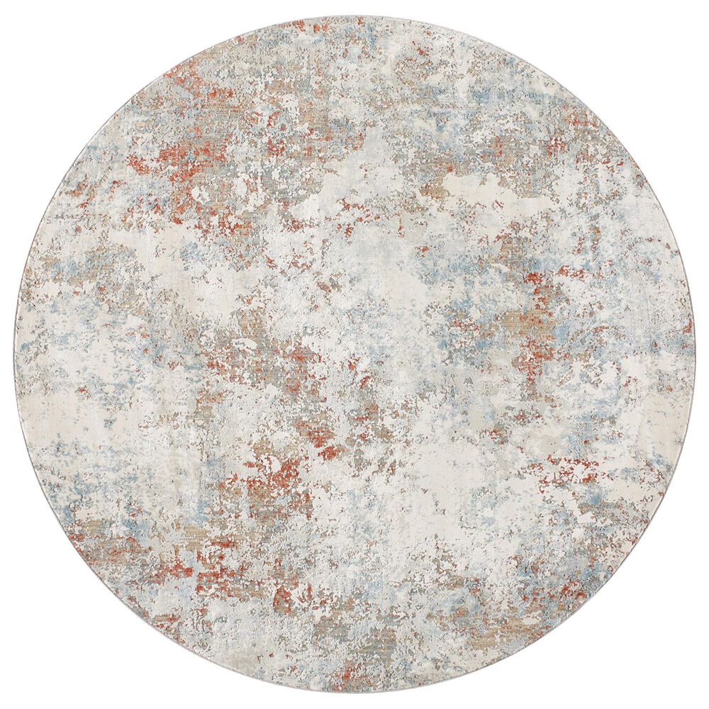 Surya Brunswick 6"7" Round Cream, Taupe, Blue, Dusty Coral, Olive and Tan Area Rug, , large