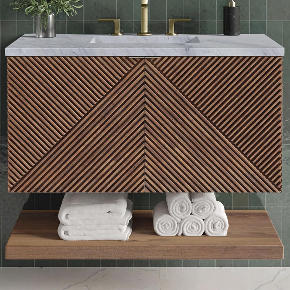 James Martin Vanities Marcello 36" Single Bathroom Vanity in Chestnut with 3 cm Carrara White Marble Top and Rectangular Sink, , large