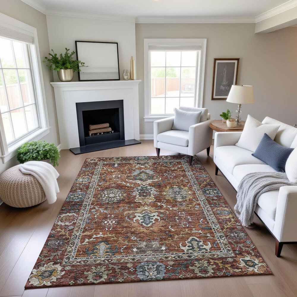 Dalyn Rug Company Silk Road Paprika, Chocolate, Ivory, Gold, Copper, Blue, Teal and Mocha 6&#39;6&quot; x 9&#39;6&quot; Area Rug, , large