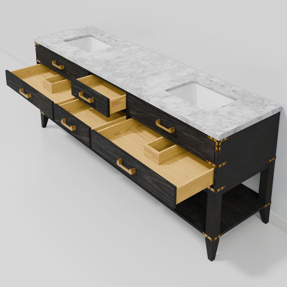 Lexora Home Norwalk 84" Double Bathroom Vanity in Black Oak with White Carrara Marble Top and Rectangular Sinks, , large