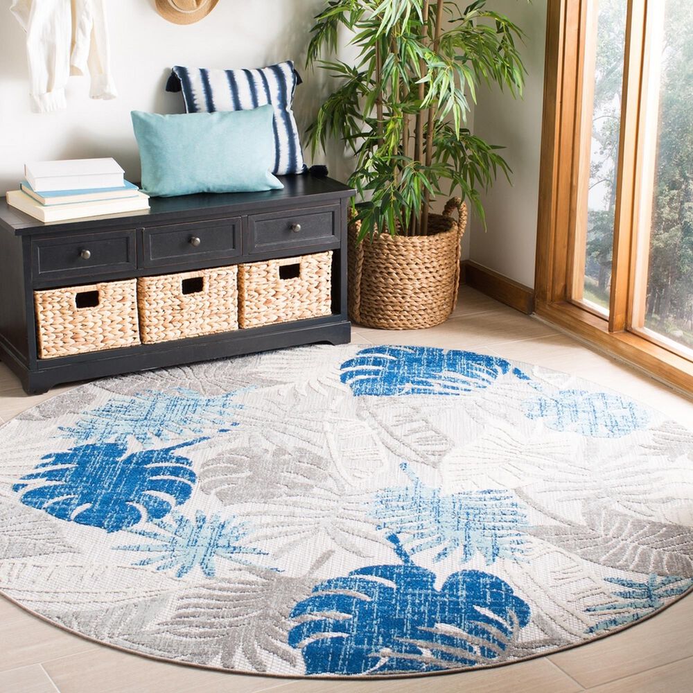 Safavieh Cabana CBN831F 4&#39; Round Grey and Blue Indoor/Outdoor Area Performance Rug, , large