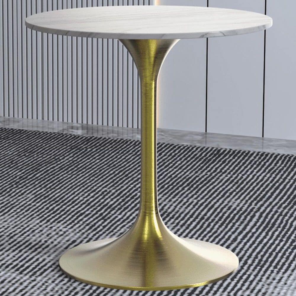 Leisuremod LeisureMod Verve Collection 27 Round Dining Table, Brushed Gold Base with Sintered Stone White Top, , large