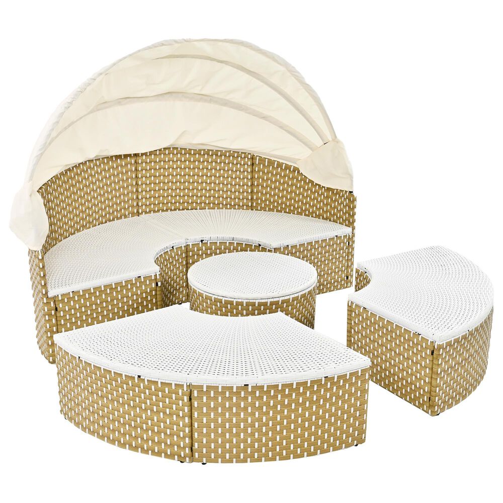 HOMLUX Patio Furniture Round Outdoor Sectional Sofa Set in Beige, , large