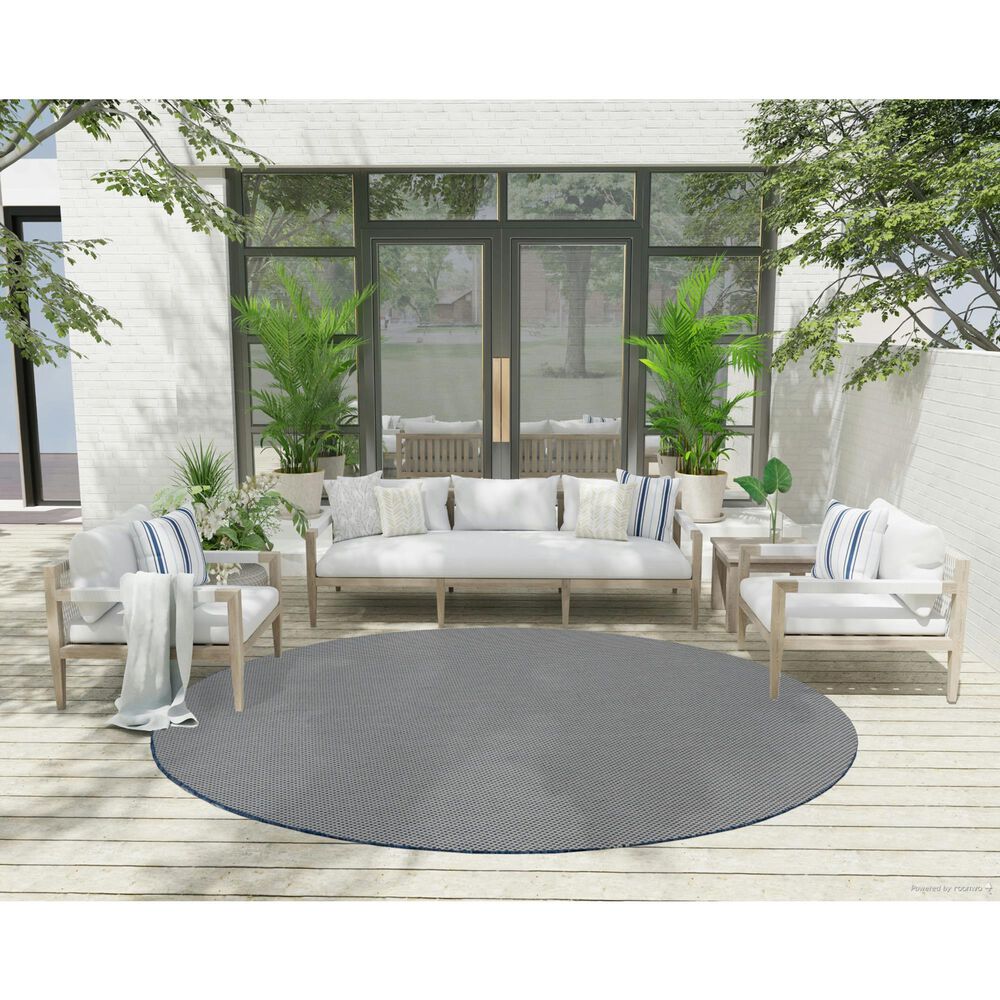 Nourison Courtyard Ivory and Blue 8&#39; Round Indoor/Outdoor Area Rug, , large