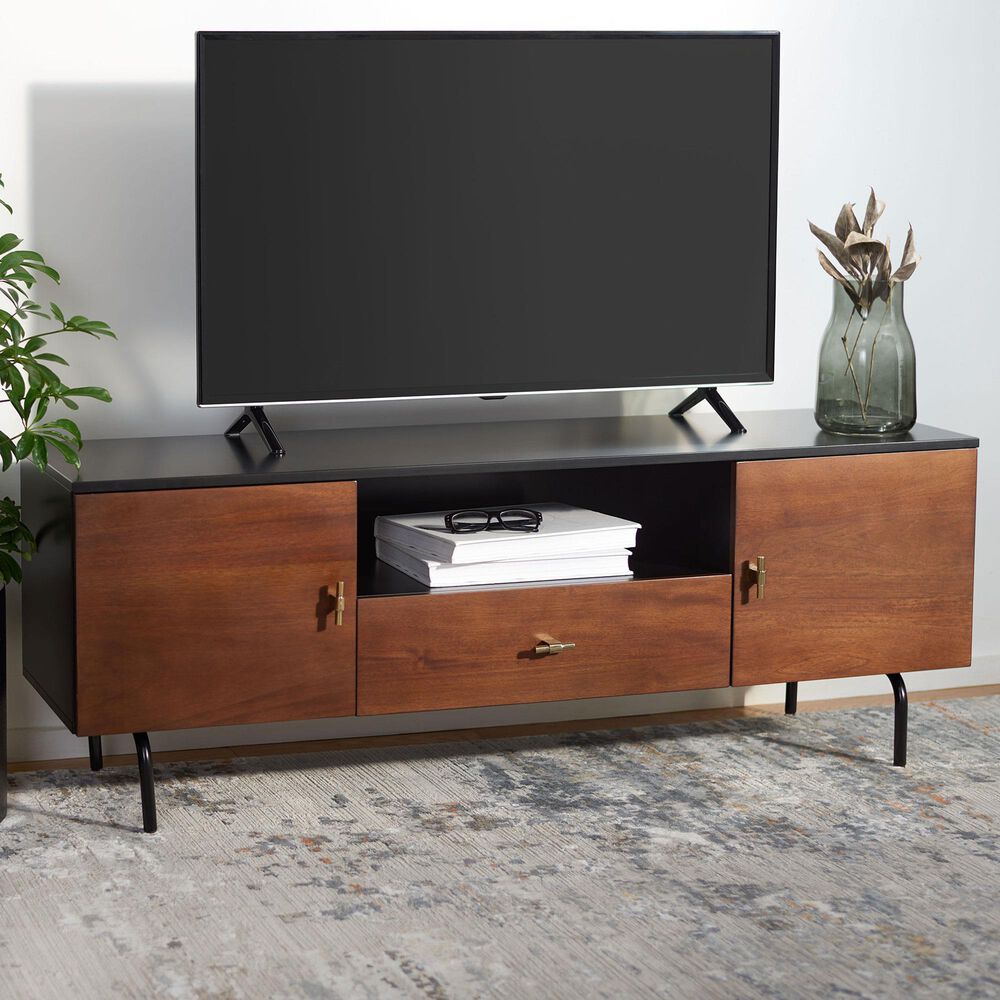 Safavieh Genevieve 54&quot; Media Stand in Black and Walnut, , large