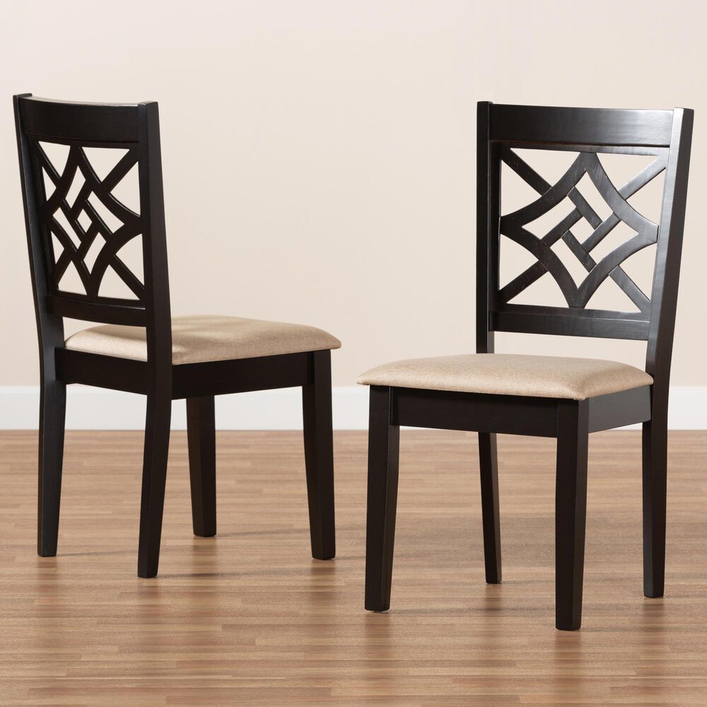 Baxton Studio Nicolette Side Chair with Sand Cushion in Dark Brown (Set of 2), , large