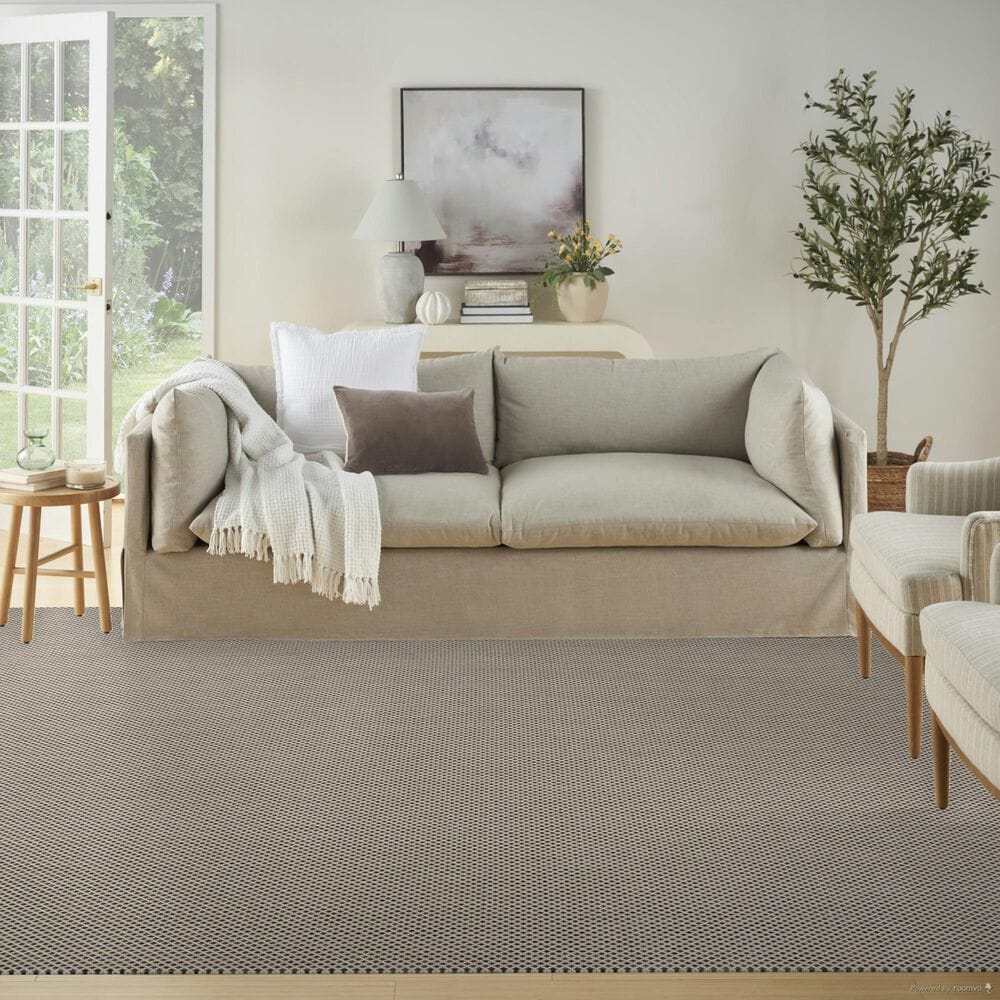 Nourison Courtyard Ivory and Charcoal 8&#39; x 10&#39; Indoor/Outdoor Area Rug, , large