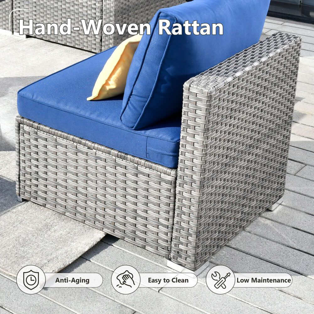 HOMLUX 5-Piece Patio Conversation Set with Grey Wicker in Navy Blue, , large