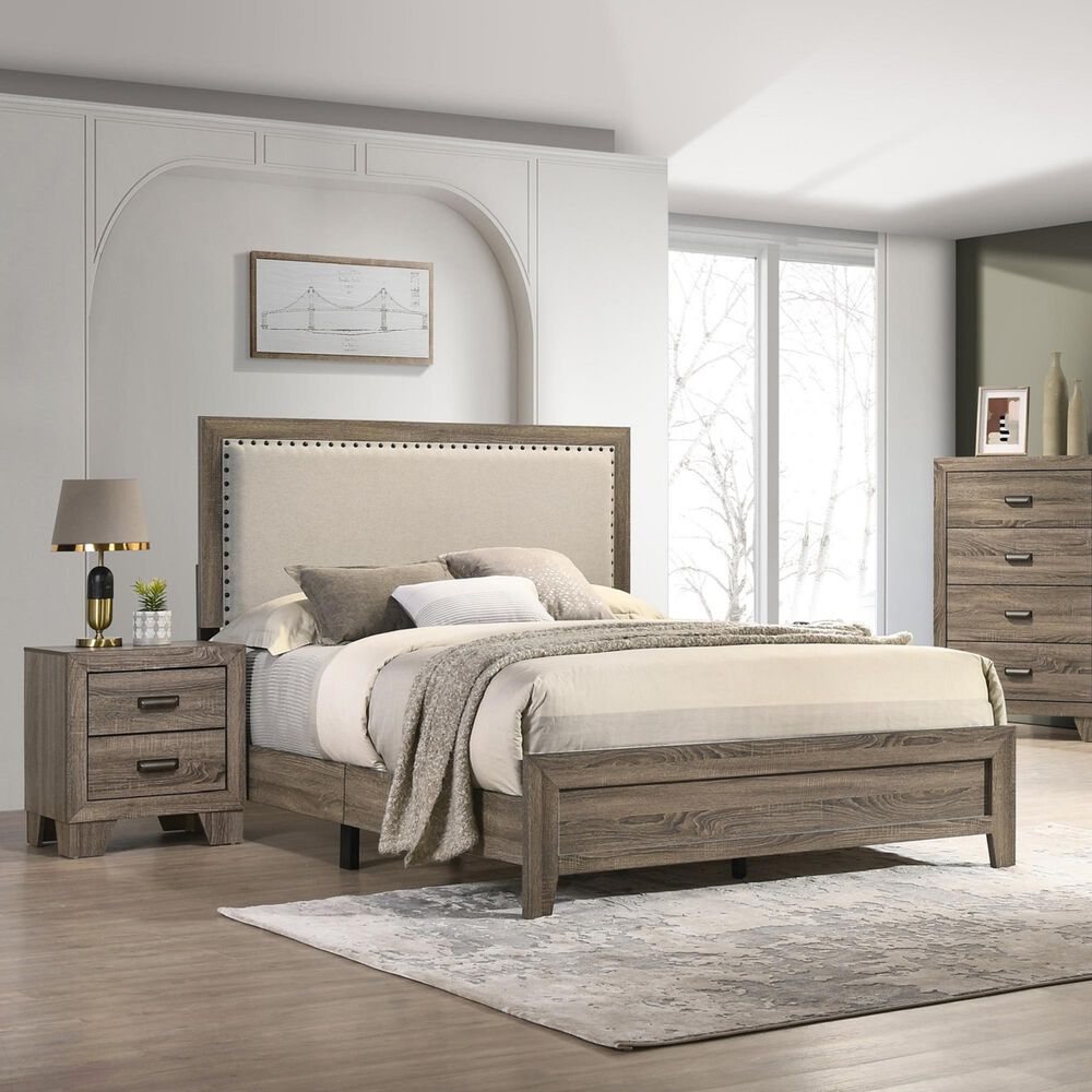 Hearth and Haven Queen Panel Bed with Upholstered Headboard in Grey, , large
