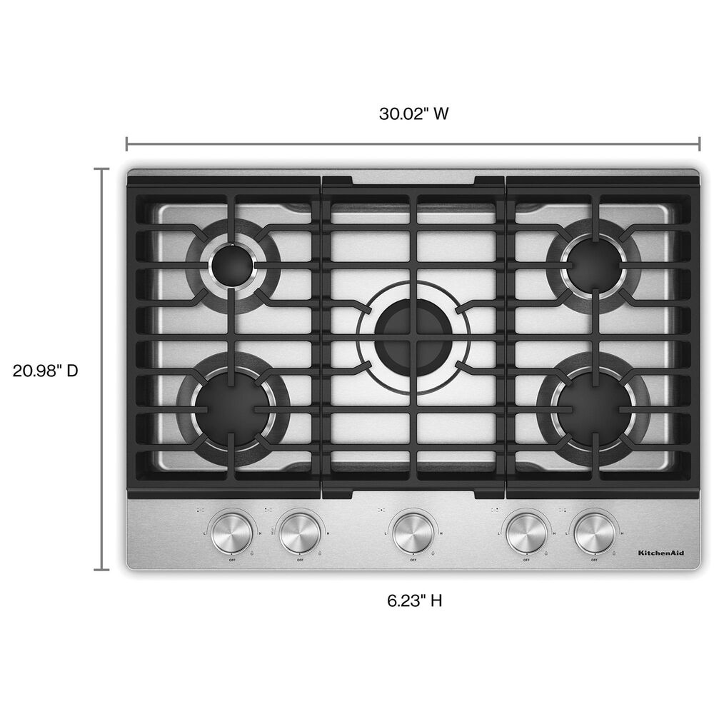 KitchenAid 30" Gas Cooktop with 5 Versatile Burners in Stainless Steel, , large