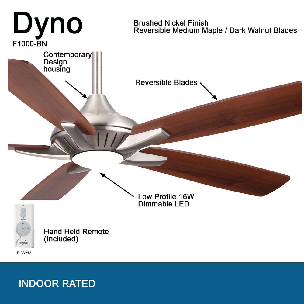 Minka-Aire Dyno 52" Ceiling Fan with Medium Maple and Dark Walnut Blades in Brushed Nickel, , large