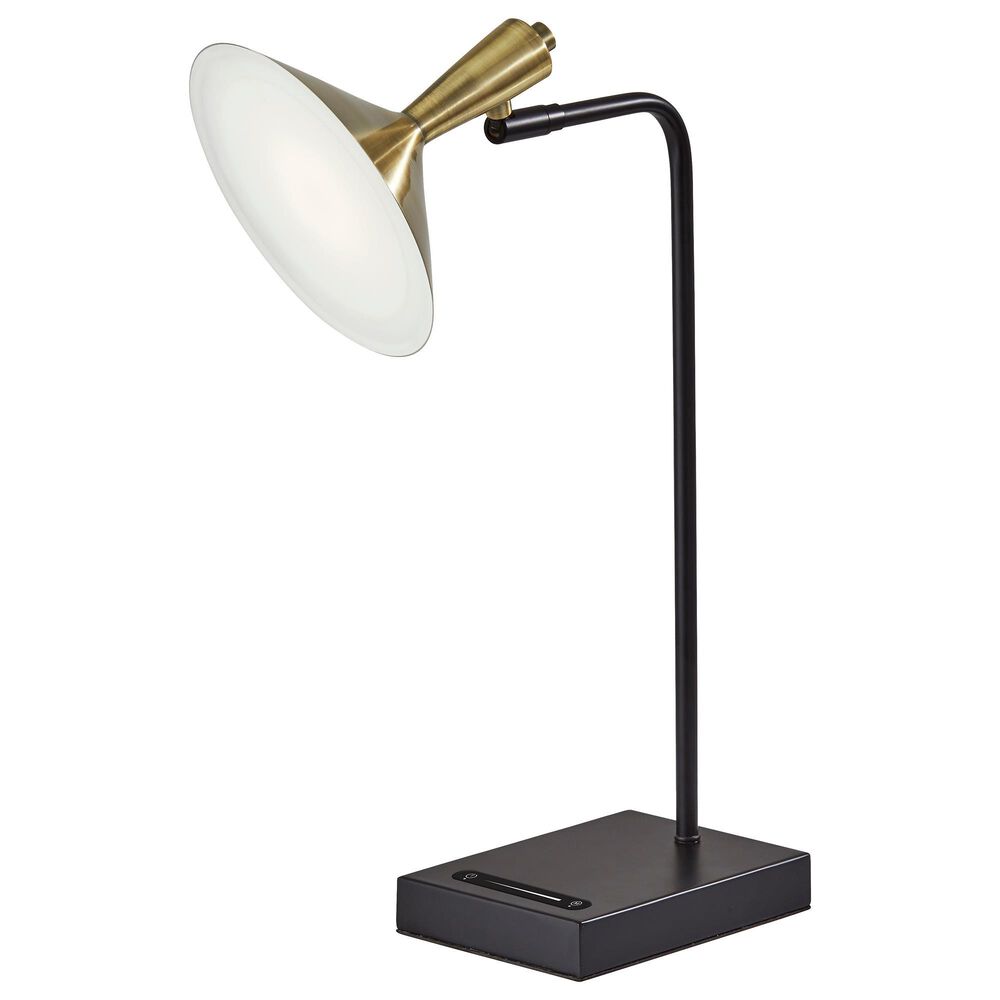 Adesso Lucas LED Desk Lamp with USB in Black and Antique Brass, , large