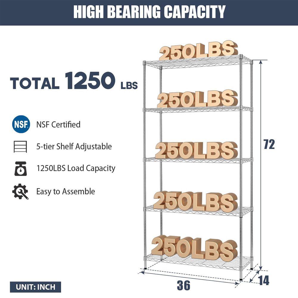 Furniture of America Harrison 5-Tier Storage Shelf in Chrome, , large