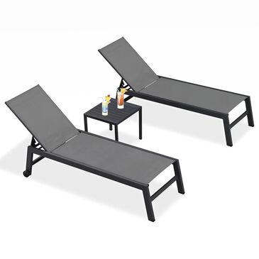 HOMLUX 3-Piece Patio Chaise Lounge Set with Wheels in Grey, , large