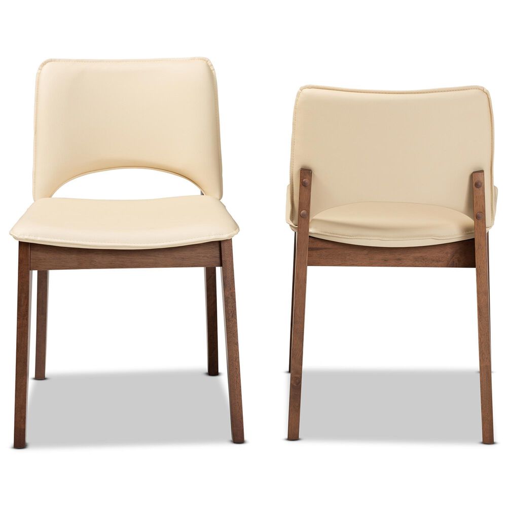 Baxton Studio Afton Side Chair with Beige Faux Leather in Walnut Brown (Set of 2), , large