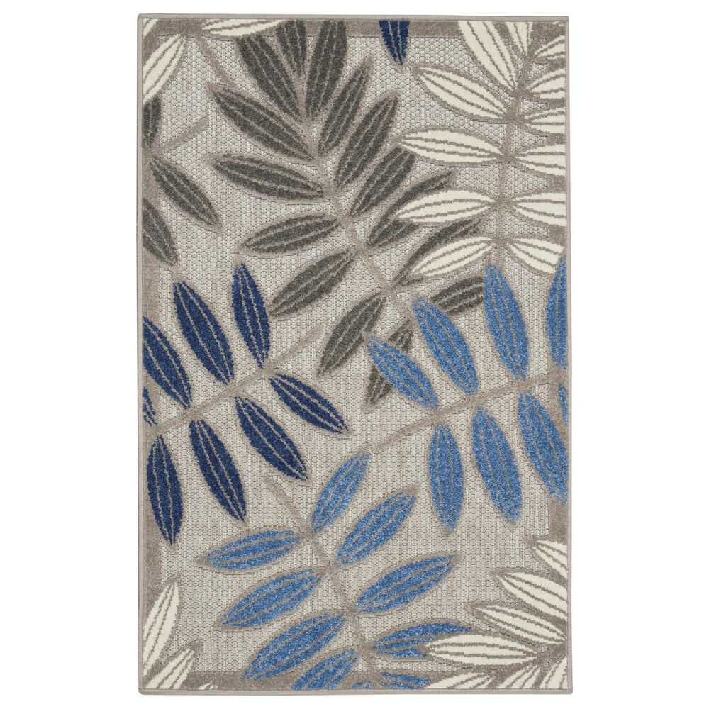 Nourison Aloha Grey and Blue 2" x 3" Indoor/Outdoor Area Rug, , large