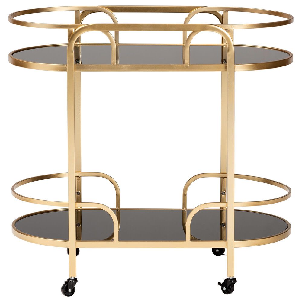 Baxton Studio Leighton 2-Tier Wine Cart in Gold, , large