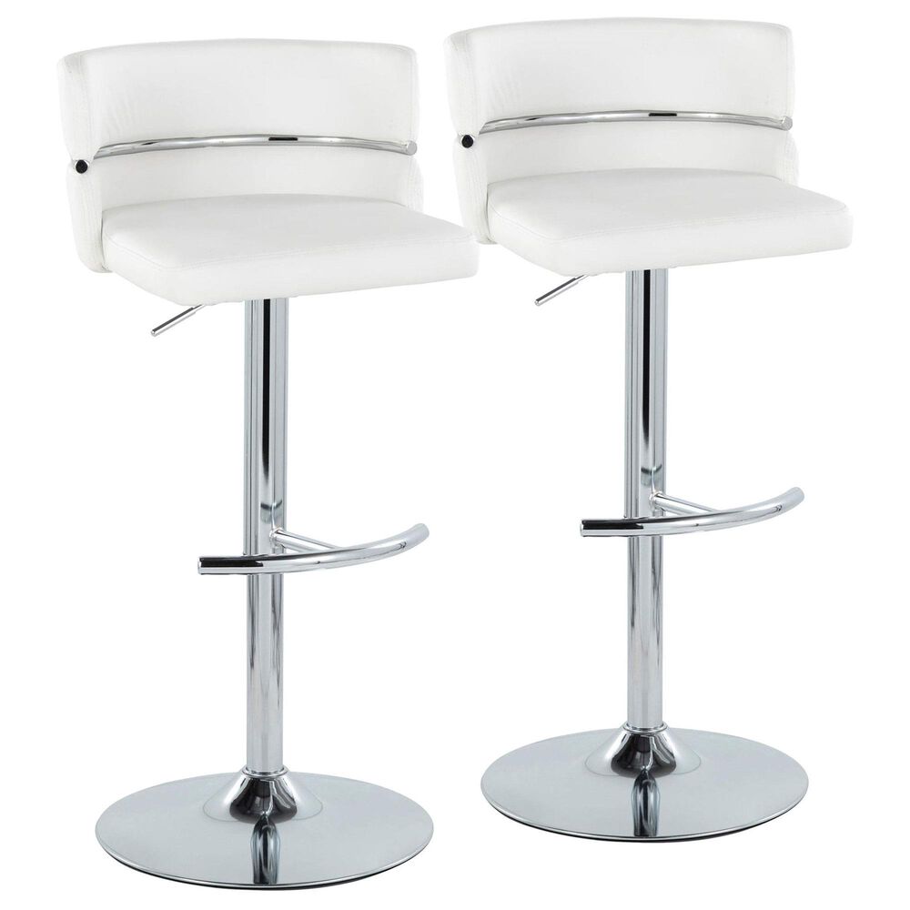 Lumisource Cinch Claire Swivel Adjustable Bar Stool with White Cushion in Chrome (Set of 2), , large