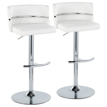 Lumisource Cinch Claire Swivel Adjustable Bar Stool with White Cushion in Chrome (Set of 2), , large
