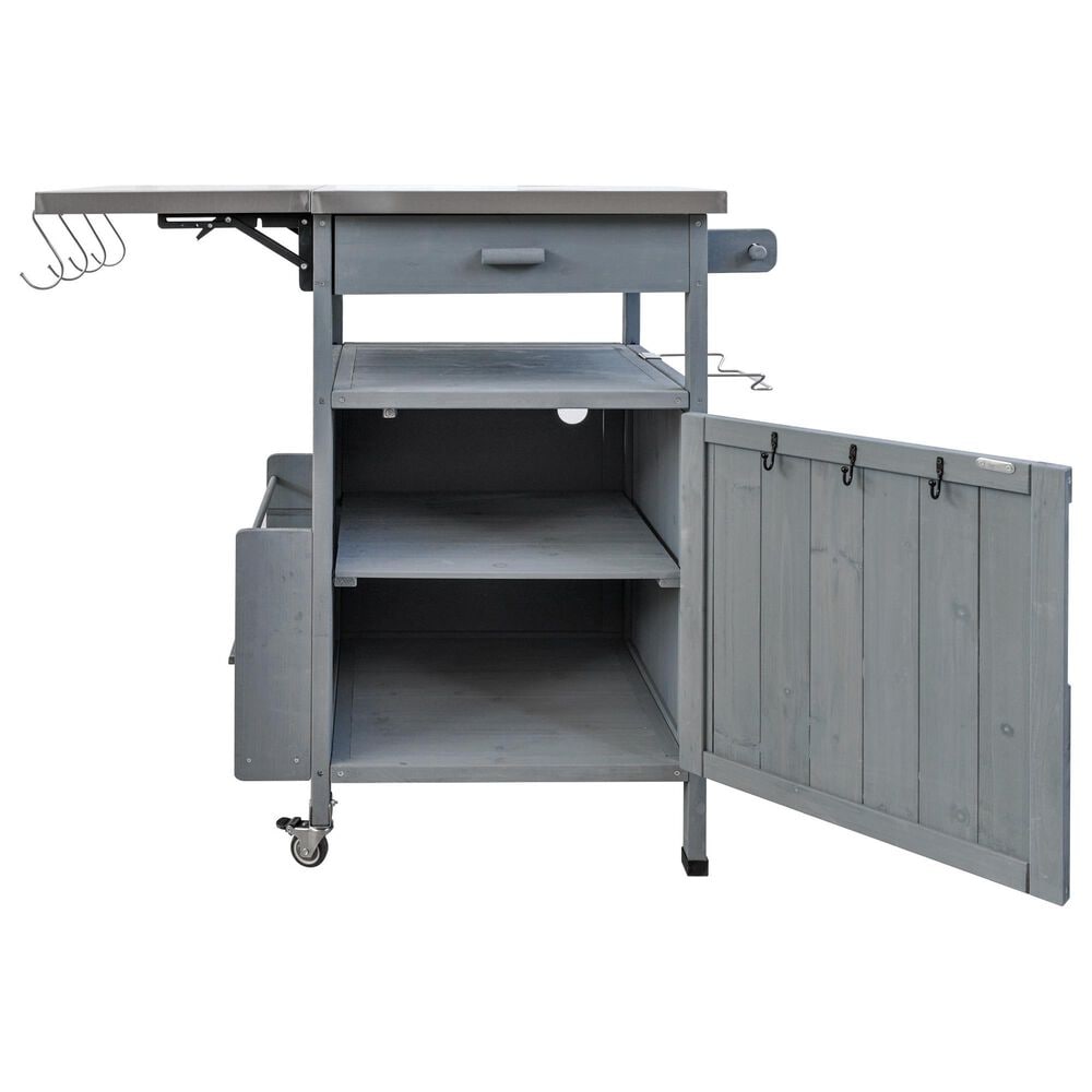 HOMLUX 40.5" Outdoor Kitchen Island with One Drawer in Blue Grey and Stainless Steel, , large