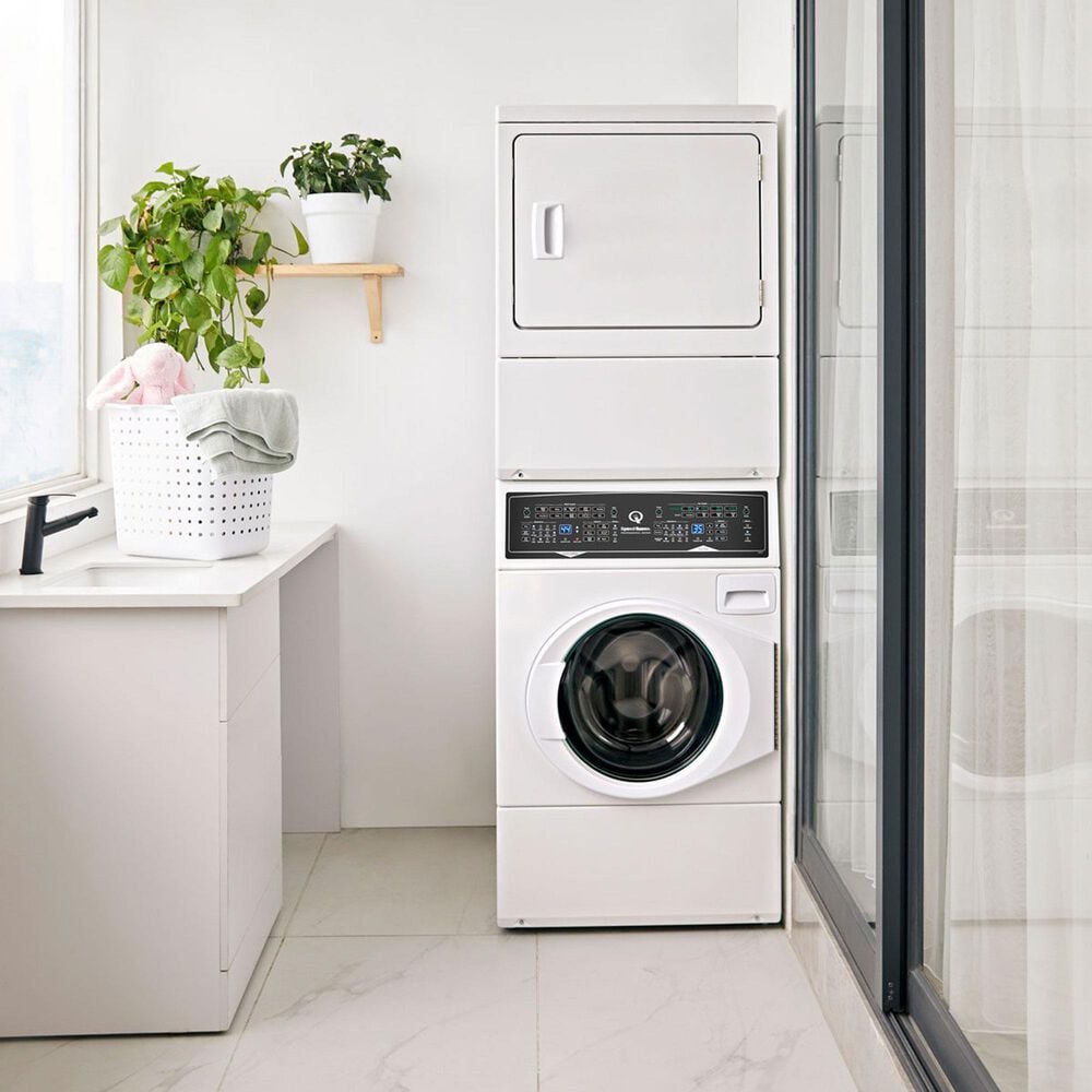 Speed Queen 3.5 Cu. Ft. Washer and 7.0 Cu. Ft. Electric Dryer Stack Laundry in White, , large