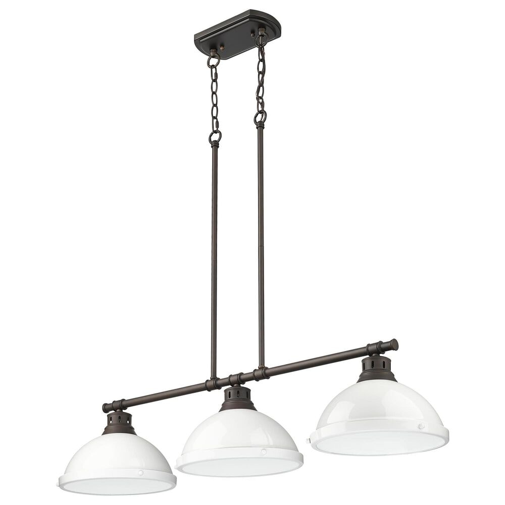 Golden Lighting Duncan 3-Light Pendant with White Shade in Rubbed Bronze, , large