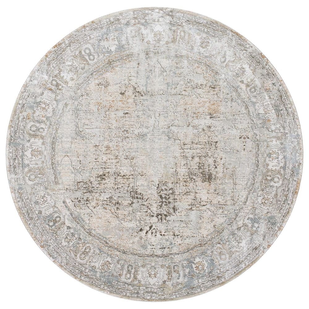 Surya Brunswick Cream, Medium Brown, Light Gray, Light Brown, Charcoal and Mustard 7"10" Round Area Rug, , large