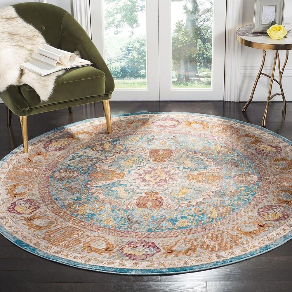 Safavieh Aria 6&#39;6&quot; Round Blue and Orange Area Rug, , large