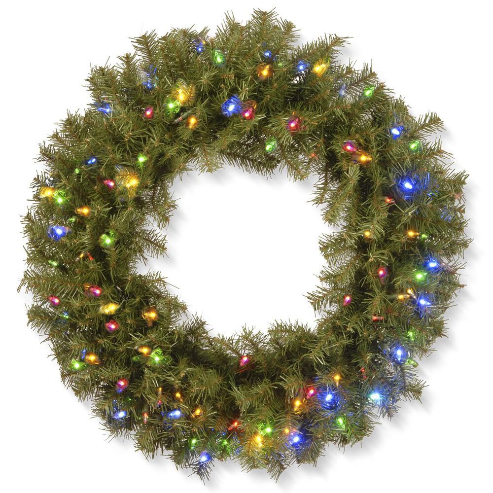 National Tree 30" Norwood Fir Wreath with Battery Operated Multicolor LED Lights, , large