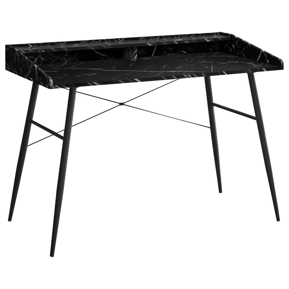Monarch Specialties Computer Desk with Hutch and Marble-Look Top in Black, , large