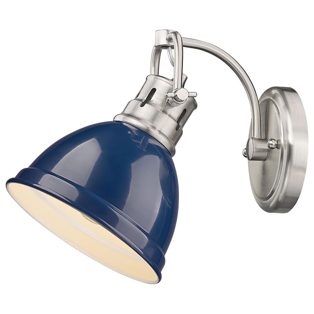 Golden Lighting Duncan 1-Light Bath Vanity with Navy Shade in Pewter, , large