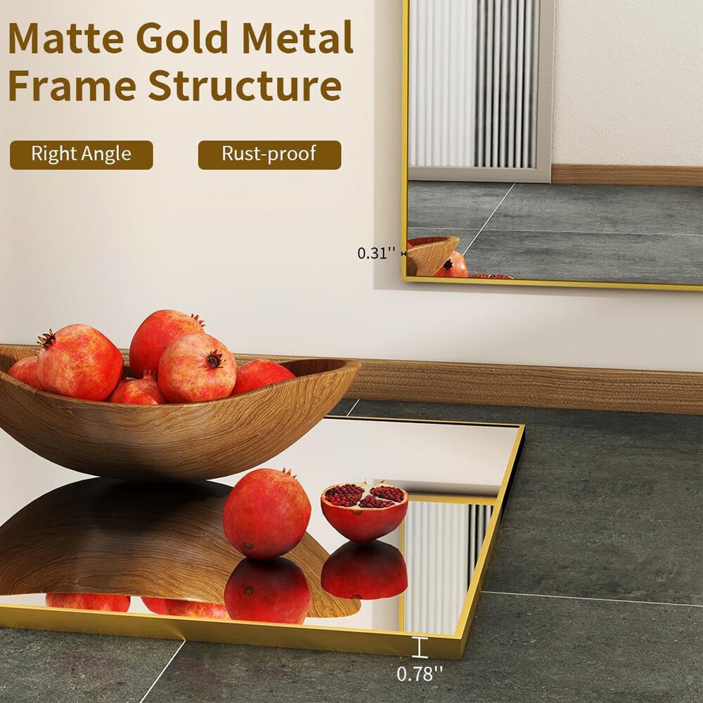 HOMLUX 24" x 36" Wall Mount Rectangular Decorative Mirror in Gold, , large