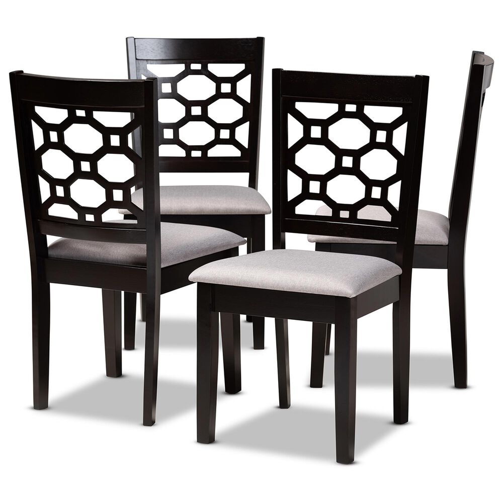 Baxton Studio Peter Side Chair with Grey Cushion in Dark Brown (Set of 4), , large