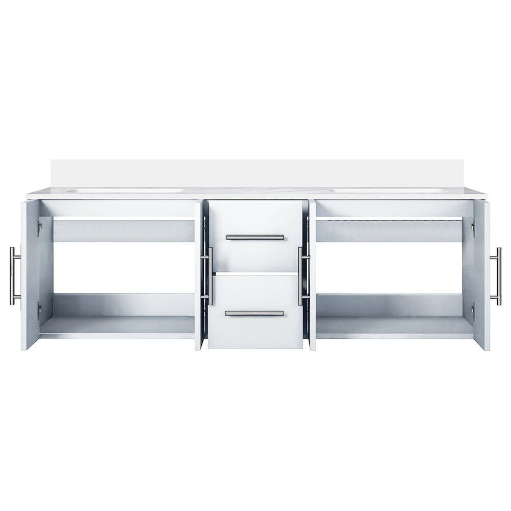 Lexora Home Geneva 60&quot; Double Bathroom Vanity in Glossy White with 2 cm White Cultured Marble Top and Rectangular Sinks, , large