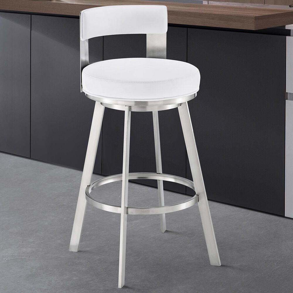 Blue River Flynn 26&quot; Swivel Counter Stool with White Cushion in Brushed Stainless Steel, , large