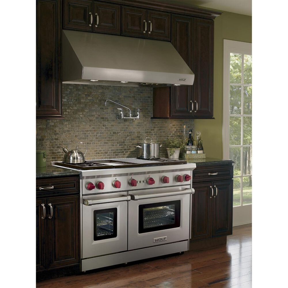 Wolf 48" Liquid Propane Gas Range with Griddle and Grill in Stainless