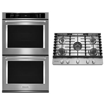KitchenAid 2-Piece Kitchen Package with 30" Double Wall Oven and 5-Burner Gas Cooktop in Stainless Steel, , large
