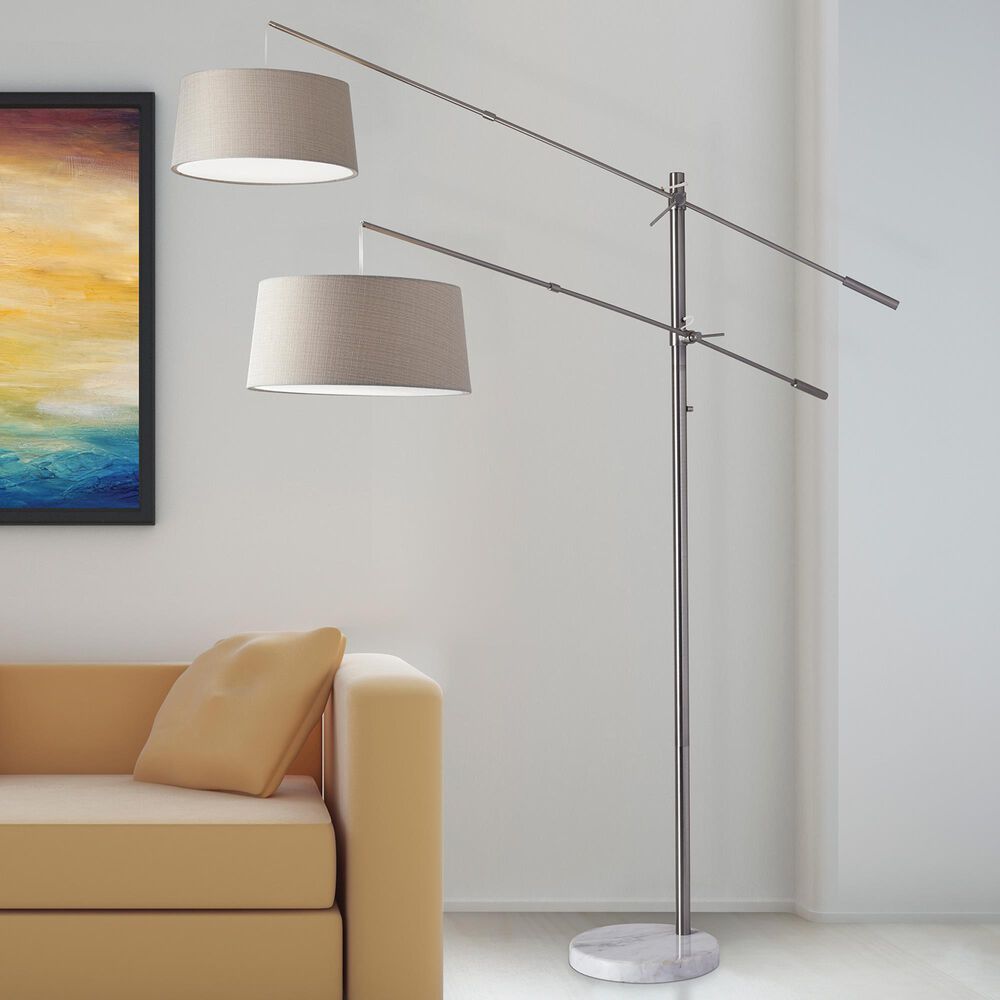 Adesso Manhattan 2-Arm Arc Lamp in Brushed Steel, , large