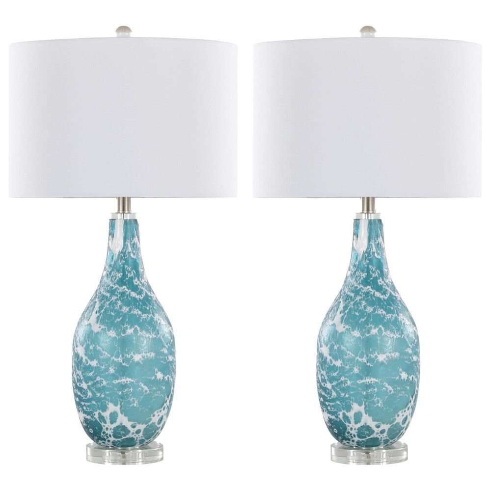 LumiSource Rocca Glass Table Lamp in Sapphire Blue, White, Brushed Nickel and Clear (Set of 2), , large