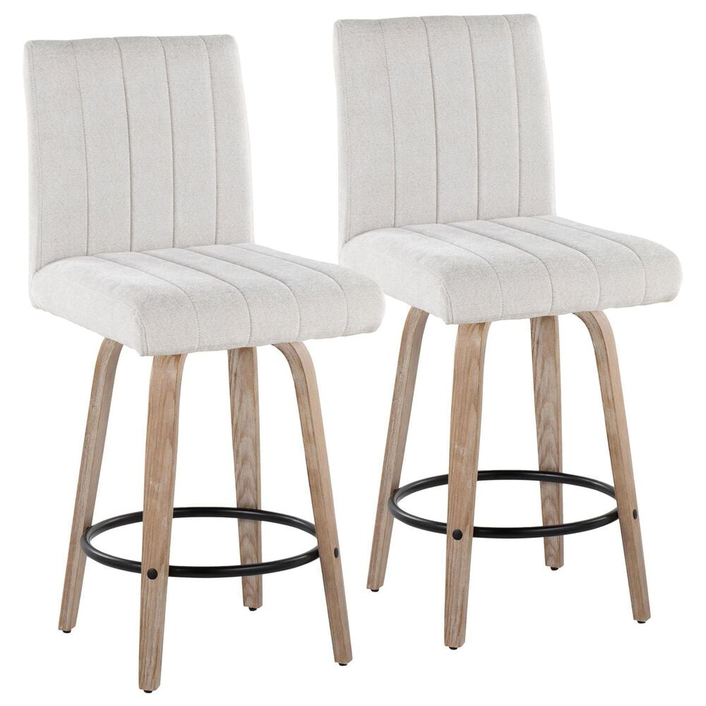 LumiSource Hank Swivel Counter Stool with Light Grey Fabric Upholstery in Whitewashed and Black (Set of 2), , large