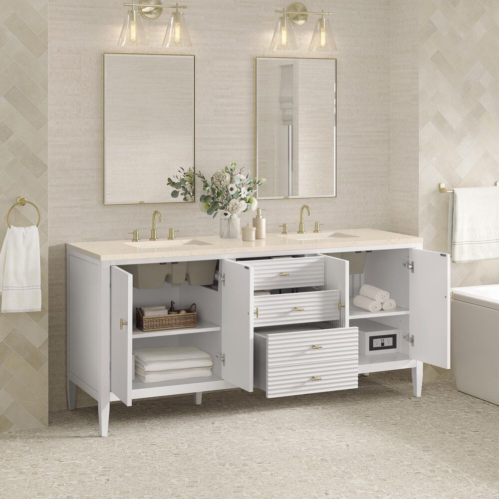 James Martin Vanities Myrrin 72&quot; Double Vanity in Bright White with 3 cm Eternal Marfil Quartz Top, , large